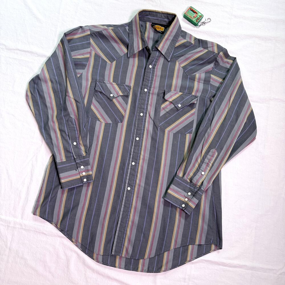 Vintage Holt Western Pearl Snap Striped Cowboy Shirt - L